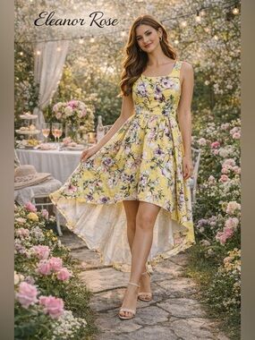 Eleanor Rose Yellow Pleated High Low Sundress
